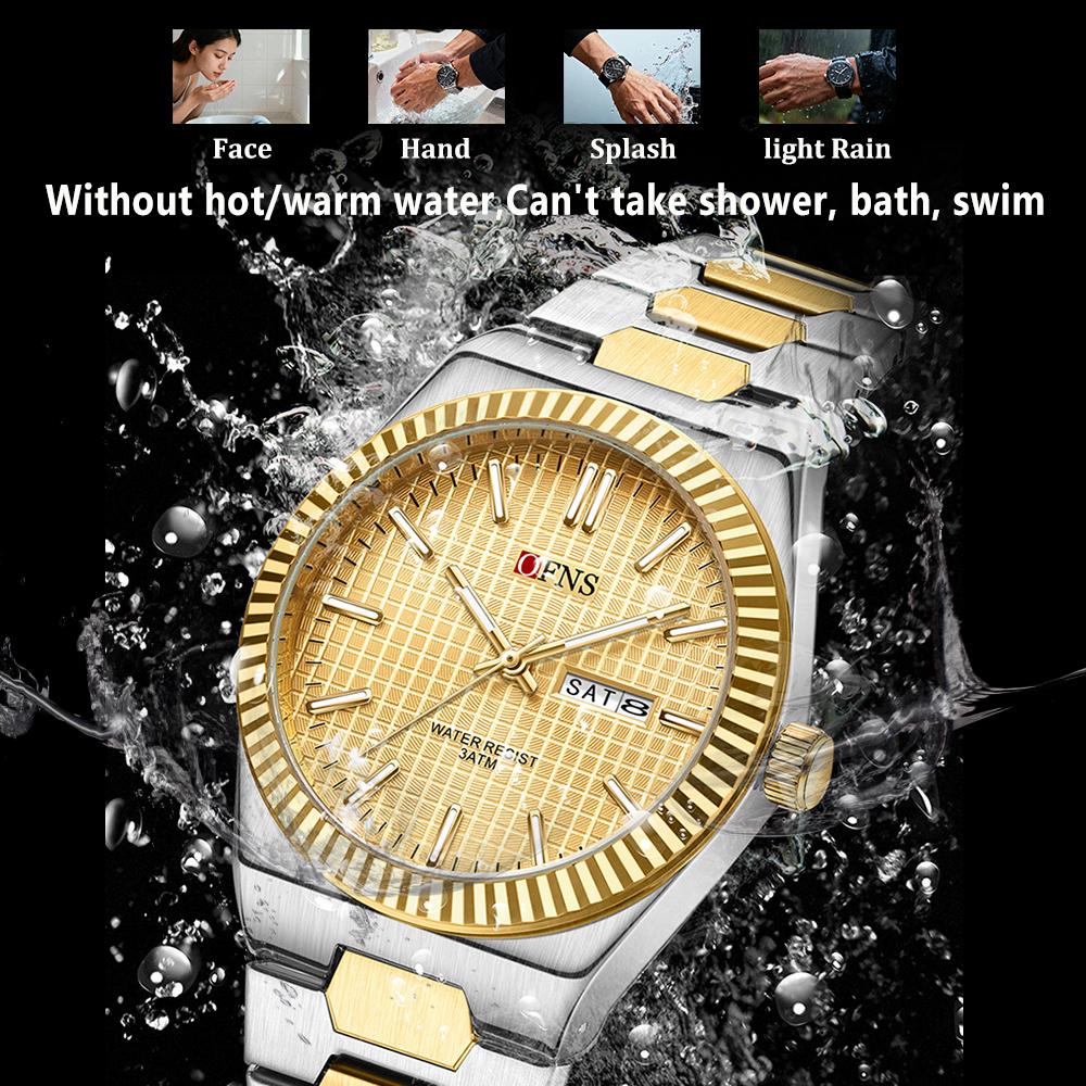Waterproof Mens Analog Quartz Watches Steel Bracelet Dress Watch, Luminous Dual Day Date Display Wristwatches