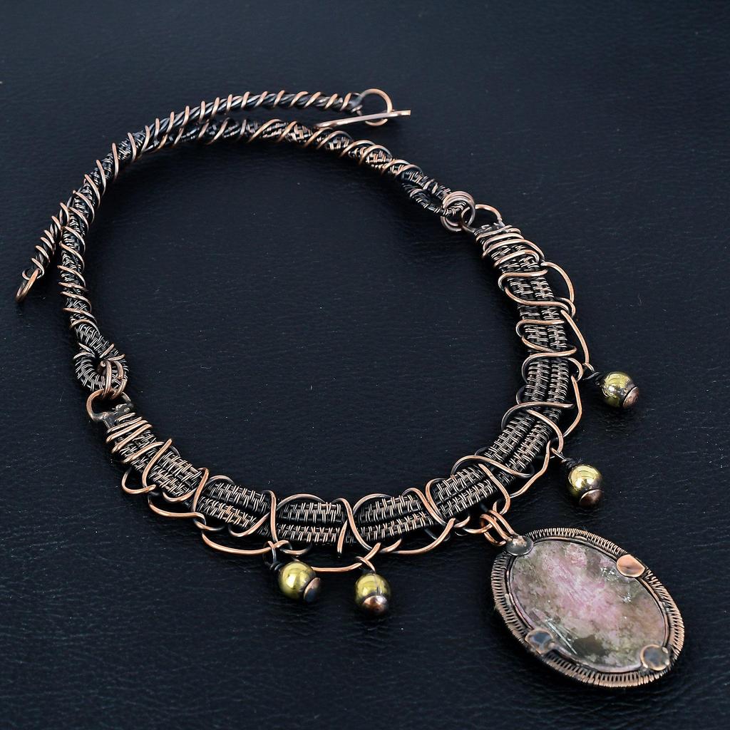 Rhodonite Necklace, Gemstone 999 Copper Wire Wrapped Necklace, Handmade Jewelry, Birthday And Anniversary Gift For Her