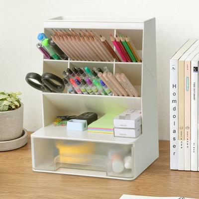 Organizador de Mesa Homdolaser com Porta-Canetas, Design Integrado, Caixa de Armazenamento para Mesa, Grande Capacidade, com Gavetas, Armazenamento para Pequenos Itens, Transparente