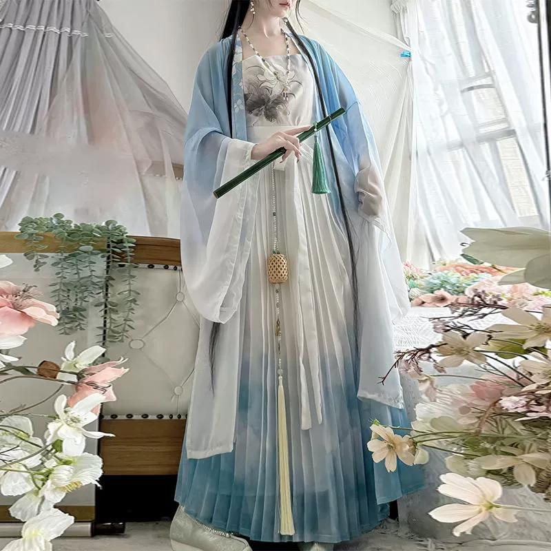 Chinese Song Dynasty Style Hanfu For Women Large Sleeve Shirt Printed One Piece Skirt Suit
