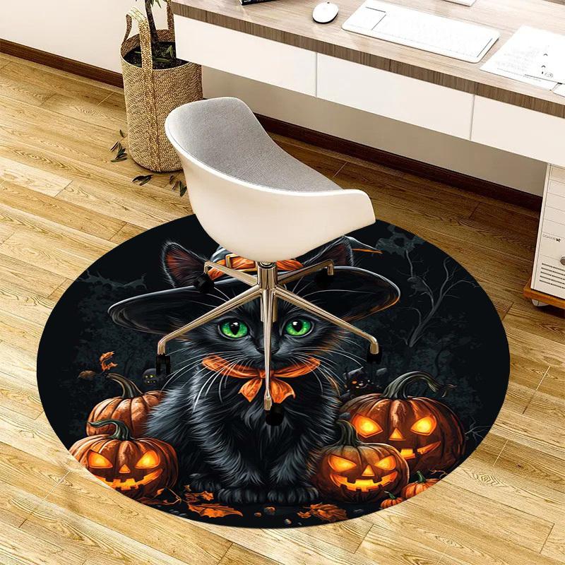 1pc Office Carpet Chair Mats Halloween Black Cat with Pumpkins Perfect for Decorating Office Chairs, Living Rooms, Or Bedrooms