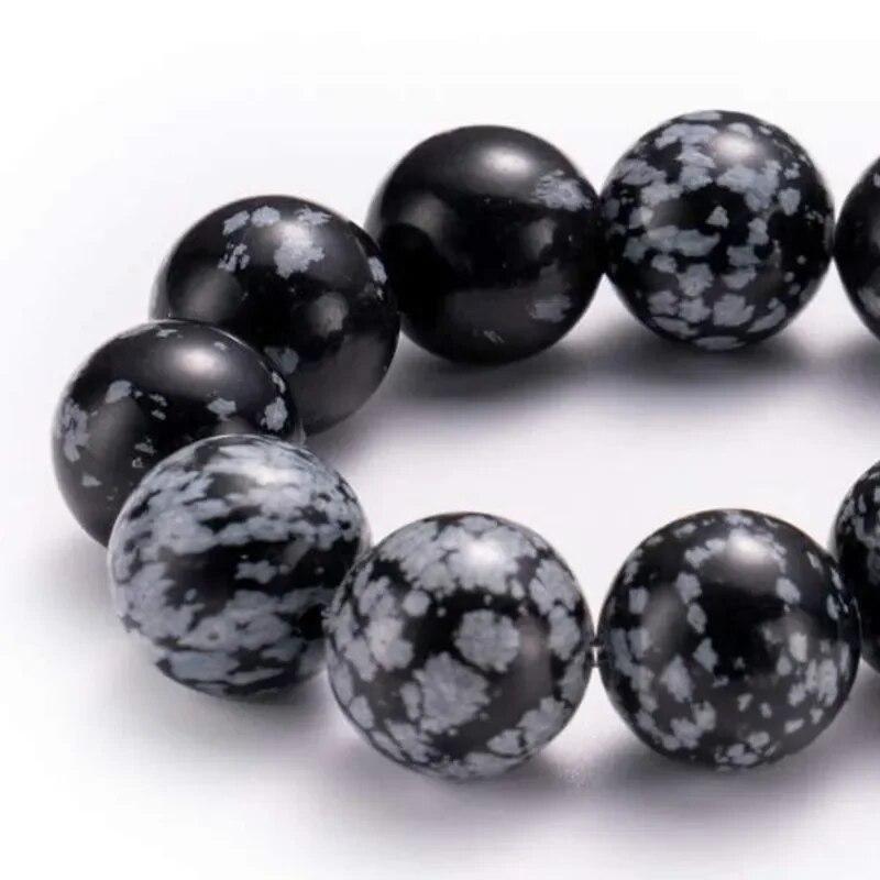 4/6/8/10 Mm Natural Snowflake Obsidian Loose Beads  Gemstone Smooth Round for Jewelry Making