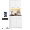 Kitchen Buffet, High, LED Lighting, Charging Station, 4 Doors, Drawer, Worktop, White