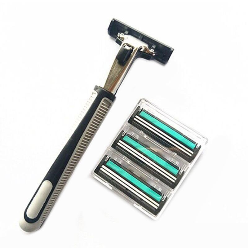 1 Rukojeť 30 ks Dvouvrstvé Pánské Manuální Žiletky Pro Standardní Holicí Strojek na Vousy