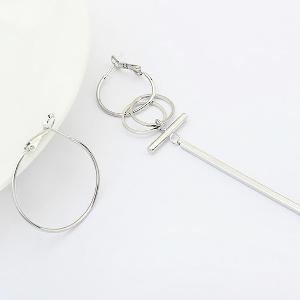 

Long earrings, chain earrings, daily unbalanced round fashion Silver