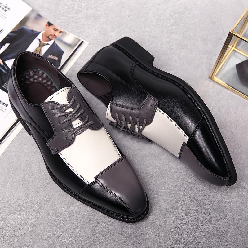 Men's Fashion Wedding Party Derby Shoes Men British Patchwork Lace-up Casual Business Shoes Mens Dress Office Oxfords Flats