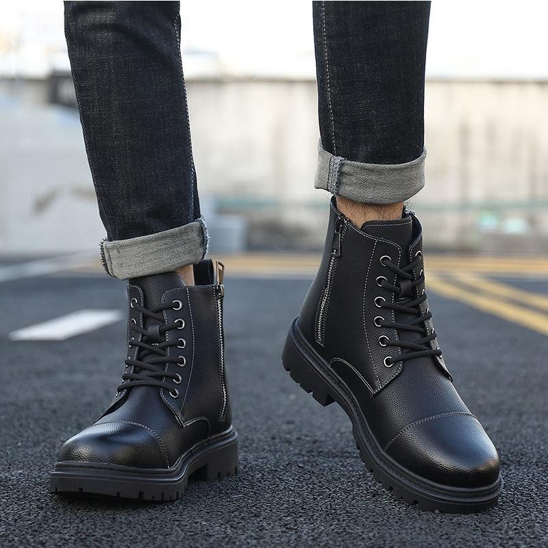 Fashion Autumn Winter Cow Leather Boots for Men Fashion Casual Soft Sole Platform Shoes Male Designer Retro Black Zipper Work Boots Men