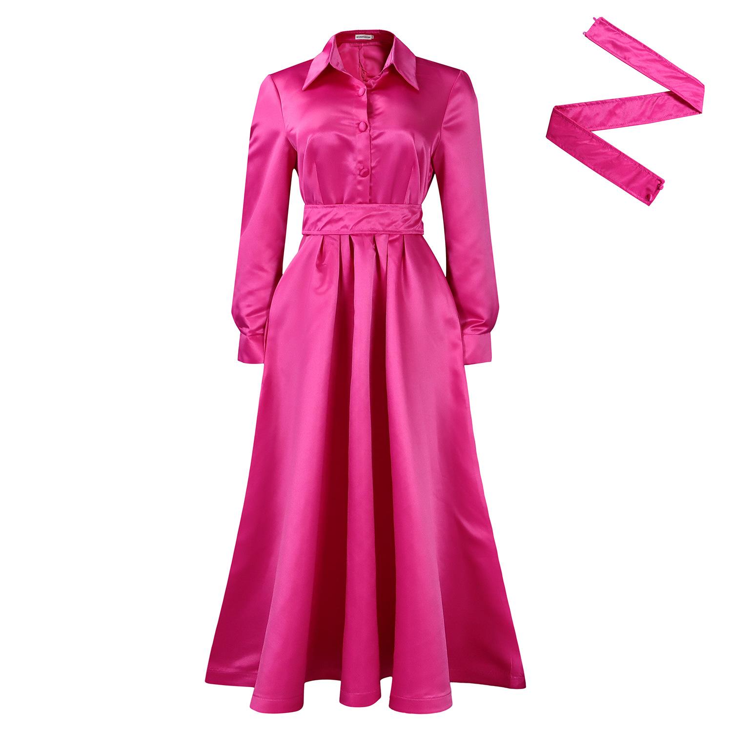 Women s clothing autumn new large pendulum solid color lapel long-sleeved A-shaped dress dress S
