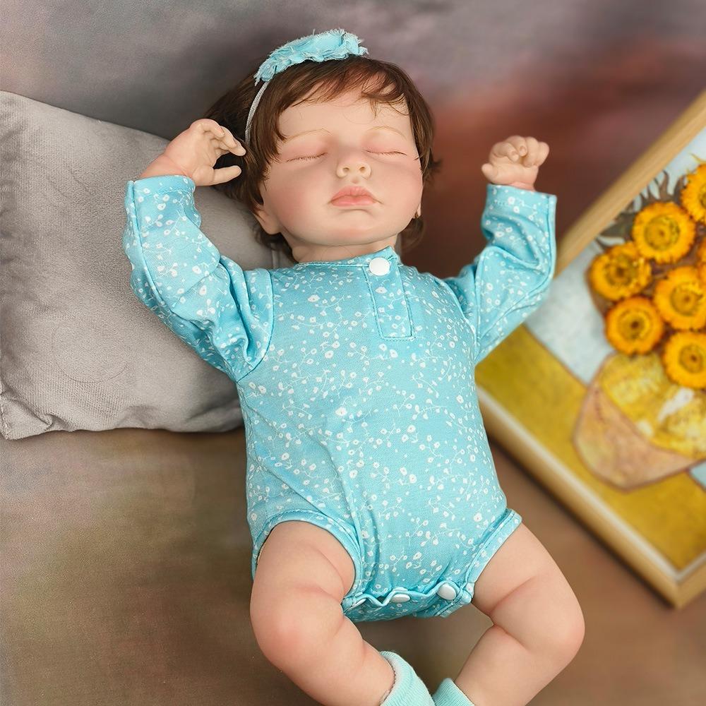 Handmade 3D Painted Skin Reborn Baby Doll LouLou 19''49cm Soft Touch Cloth Body Simulation Doll with Rooted Hair Realistic Sleeping Bebe Newborn Dolls