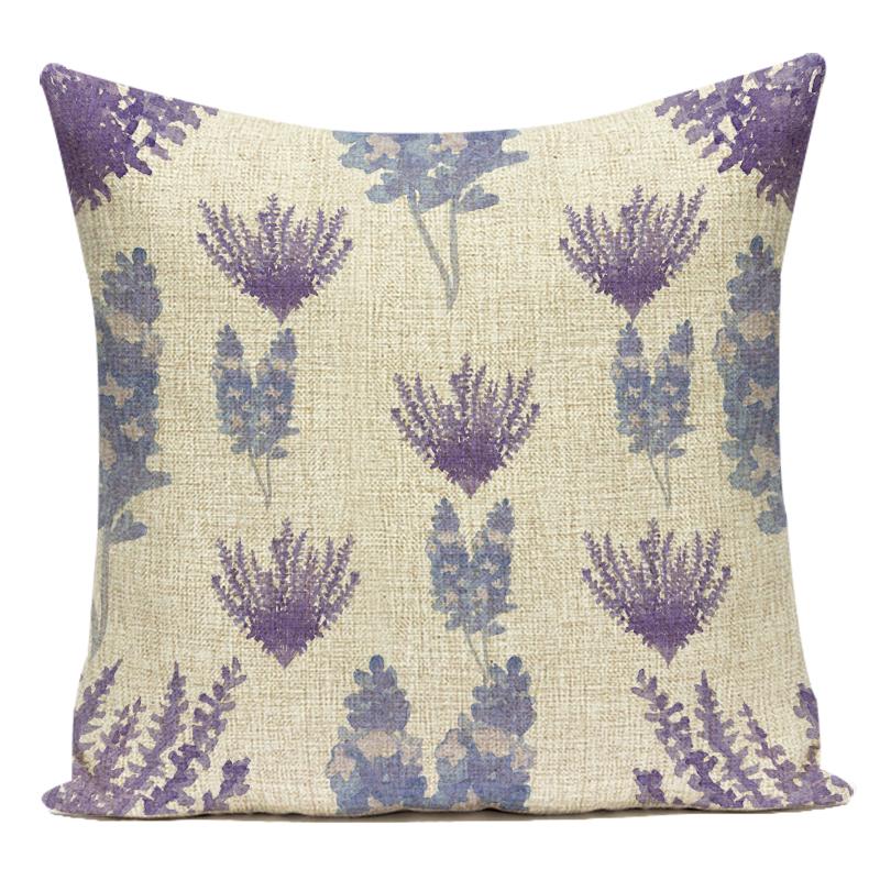 Decorative Throw Pillows Case Purple Lavender Flower Polyester Pillow Cushion Cover for Sofa Home Living Room Decoration