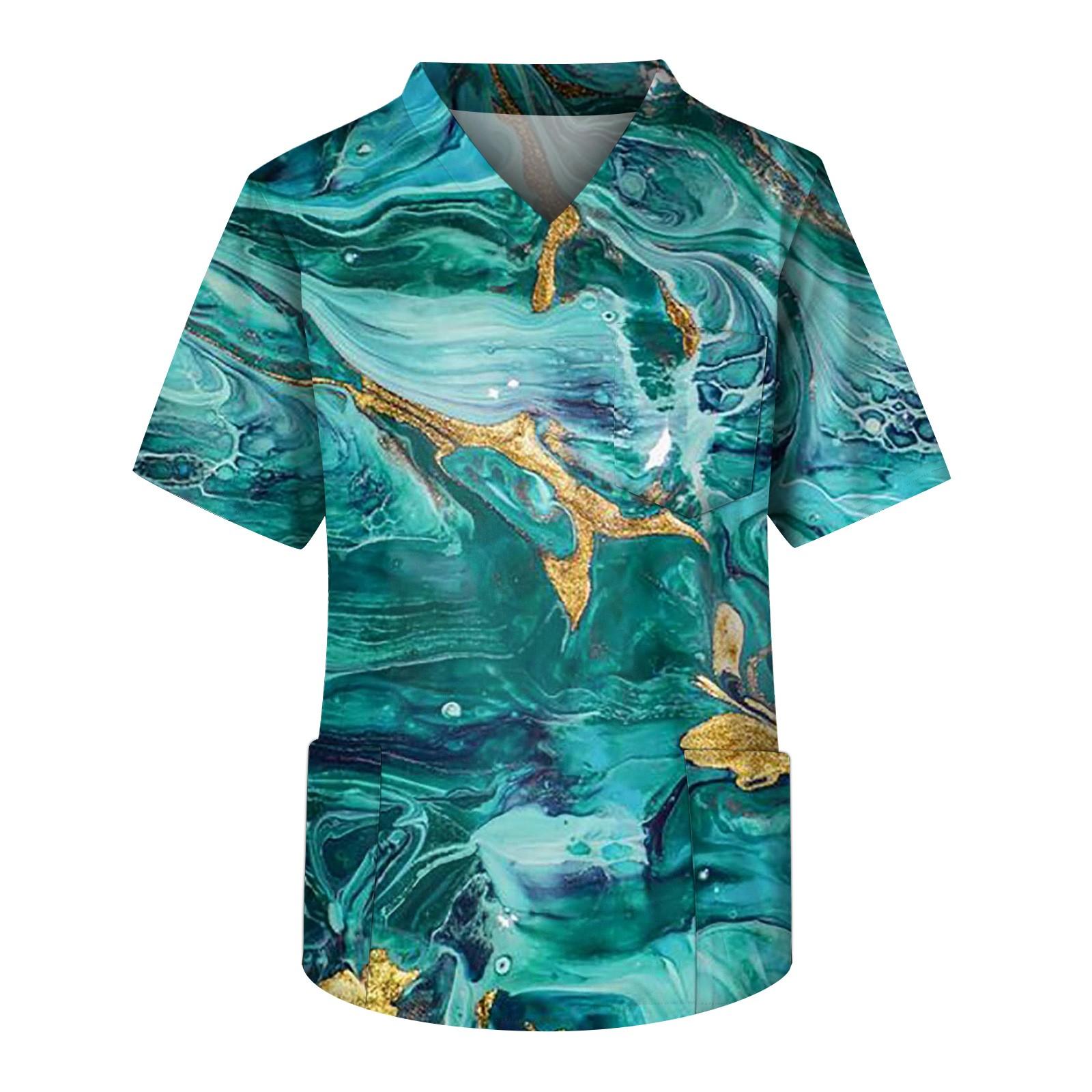 

Плюс размер Хэллоуин Печатный скраб Рабочая форма Топы для мужчин Крест V-образным вырезом с коротким рукавом Забавные футболки Спецодежда Футболка с карманами XL зелёный