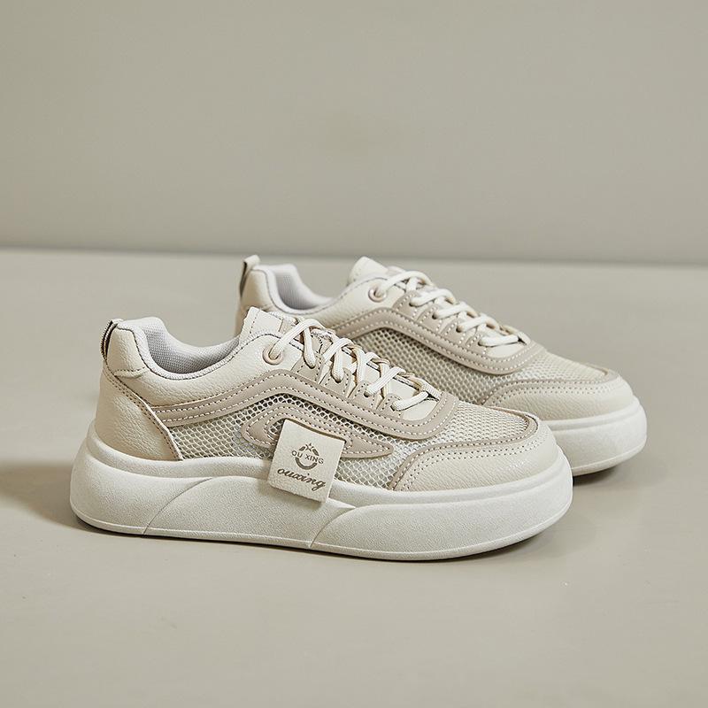 

Летние женские белые кроссовки в корейском стиле 2025: Увеличивающие рост, дышащие, модные кеды для скейтборда 37 хаки