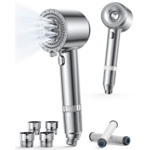 

Anycee Micro-Nano Bubble Shower Head with Double Pressure Boost and Cleaning Power, Water-Saving Shower Head with Hand-Held Water Stop, 3 Modes, High