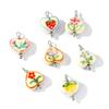 2Pcs Resin Double-Sided Charms Heart Painted Flower Strawberry 304 Stainless Steel Pendants For DIY Necklace Making 21mmx15mm