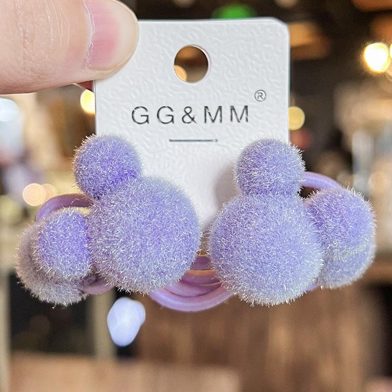 

2 шт., новые милые красочные флокированные головные уборы в виде головы животного, детские эластичные резинки для волос, детские веревки для волос, аксессуары для волос для девочек фиолетовый