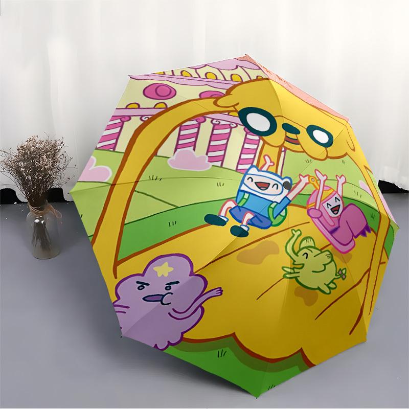 1pc Adventure Time Characters Automatic Umbrella 8 Rib Portable Folding Black Iron Frame for Outdoor, Beach, Travel, Beach Umbrella 161