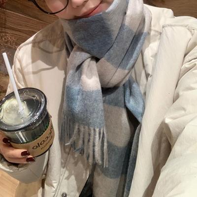 Thickened Autumn and Winter Plaid Wool Scarf Atmosphere Women's Versatile Warm Wool Wool Scarf Comfortable Shawl