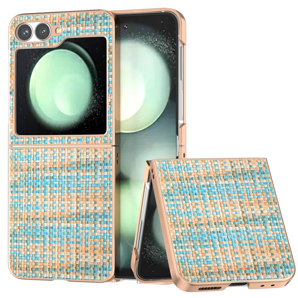 ABEEL For Samsung Galaxy Z Flip7 FE 5G/Z Flip6 5G Case Electroplating Edge Plaid Texture PU Leather+PC Phone Cover