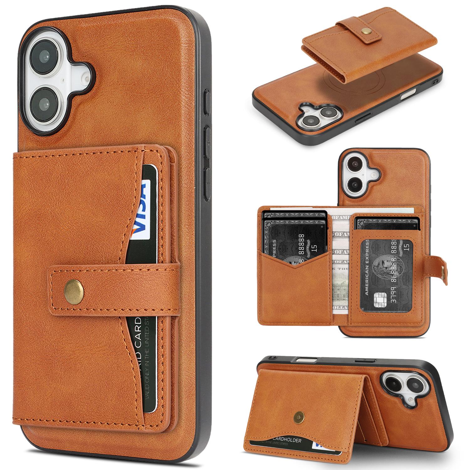

For iPhone 17 Kickstand Case Detachable Card Bag Compatible with MagSafe PU Leather Coated TPU Phone Cover