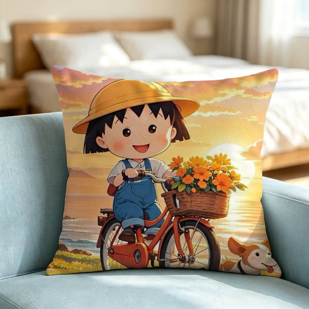 Chibi Maruko-Chan A-Anime Pillow Case Square Double-Sided Sofa Cushion Cover Bedroom Bedside Pillow Gift
