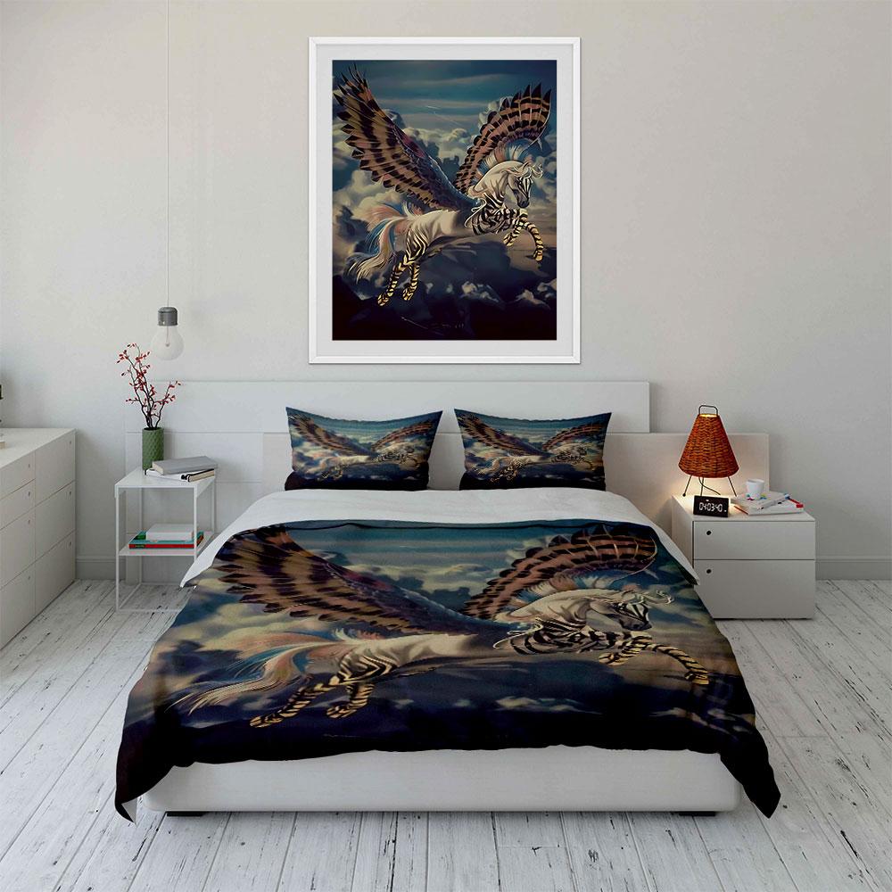 Winged horses with stripes. Bedding sets Duvet cover sets Duvet covers Pillowcases(1 * Duvet Cover 2 * Pillowcases, without duvet insert)