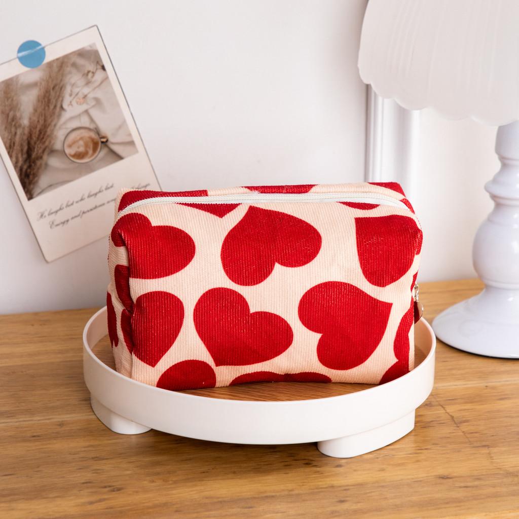 Heart Shaped Velvet Makeup Bag With Portable Lightweight Design For Travel And Home Storage