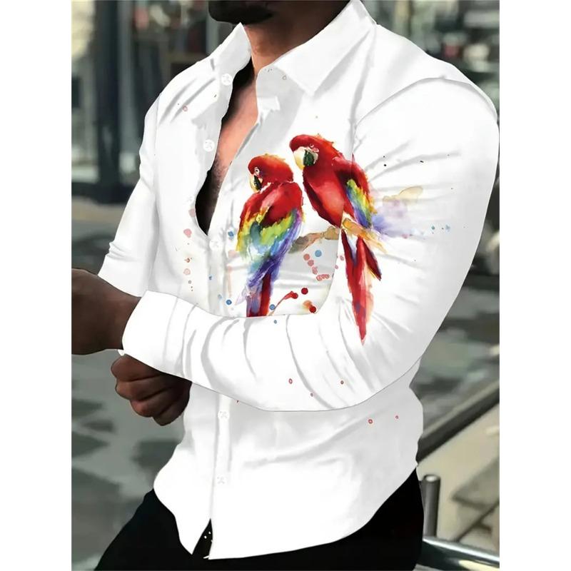 Fashionable Men's Top Shirt Button Lapel Lion Tiger Eagle Animal HD Pattern Soft and Comfortable Material Style