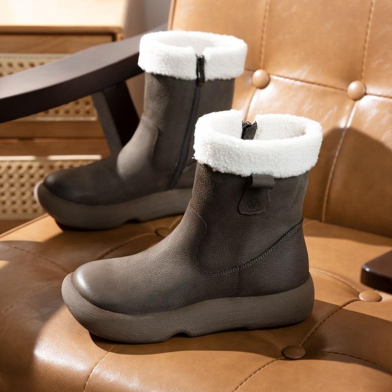 

Зимние новые бархатные утепленные теплые сноубутсы из первого слоя коровьей кожи, полусапоги Мартин, толстая подошва, женские хлопковые туфли 35