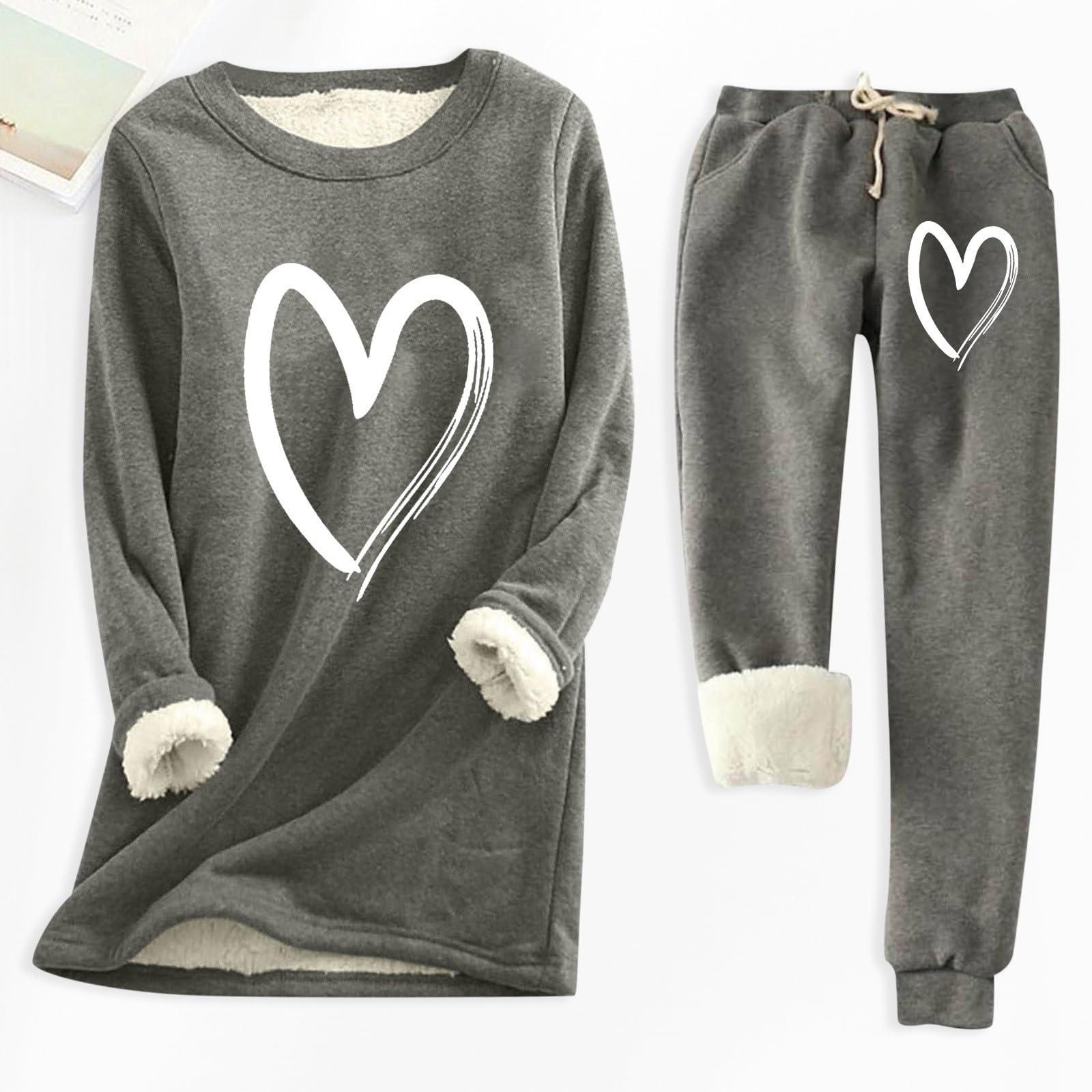 

Женский свободный и удобный топ с круглым вырезом, принтом в виде сердечек и длинными рукавами, в комплекте с хлопковыми брюками XXXXXL