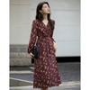 Demana Autumn French V-Neck A-Line Wrap Tea Dress