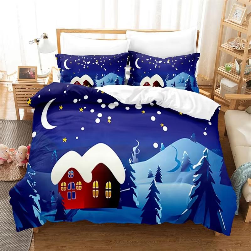 Comforter Christmas King Winter Theme Cartoon Bedding Set Microfiber Santa Claus Elk Carriage Comforter For Girl Boy