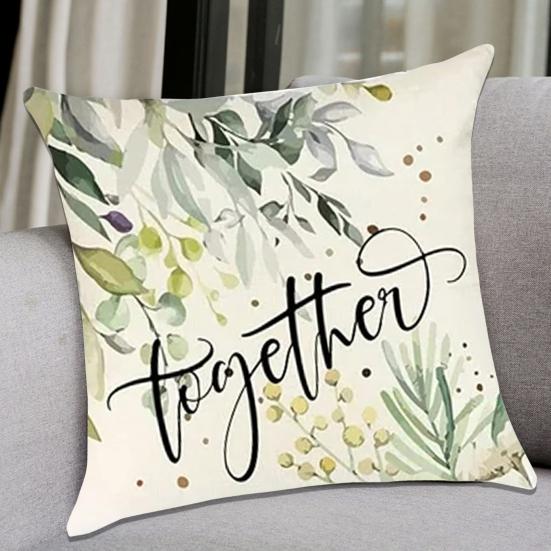 45x45CM Square Pillow Case Natural Plant Fashion Letter Print Modern Zipper Linen