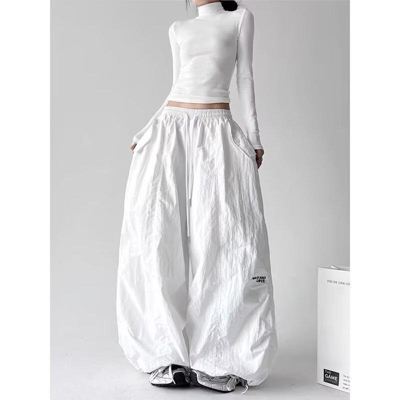 Pantaloni larghi plissettati stile coreano da donna per street dance per primavera/estate