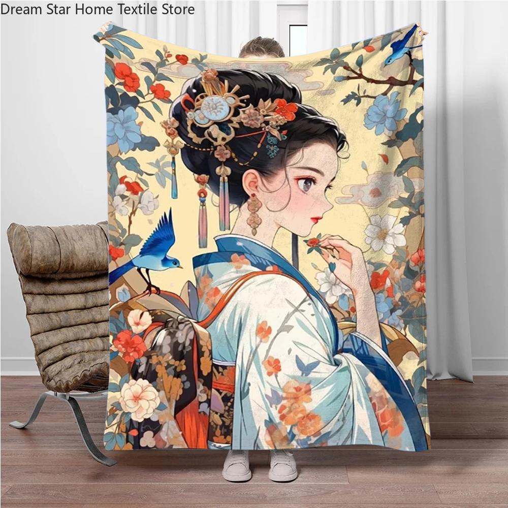 Chinese Ancient Style Girls Flannel Blanket Soft Keep Warm Throw Blanket Blanket For Sofa Bed Office Camping Travelling Gifts