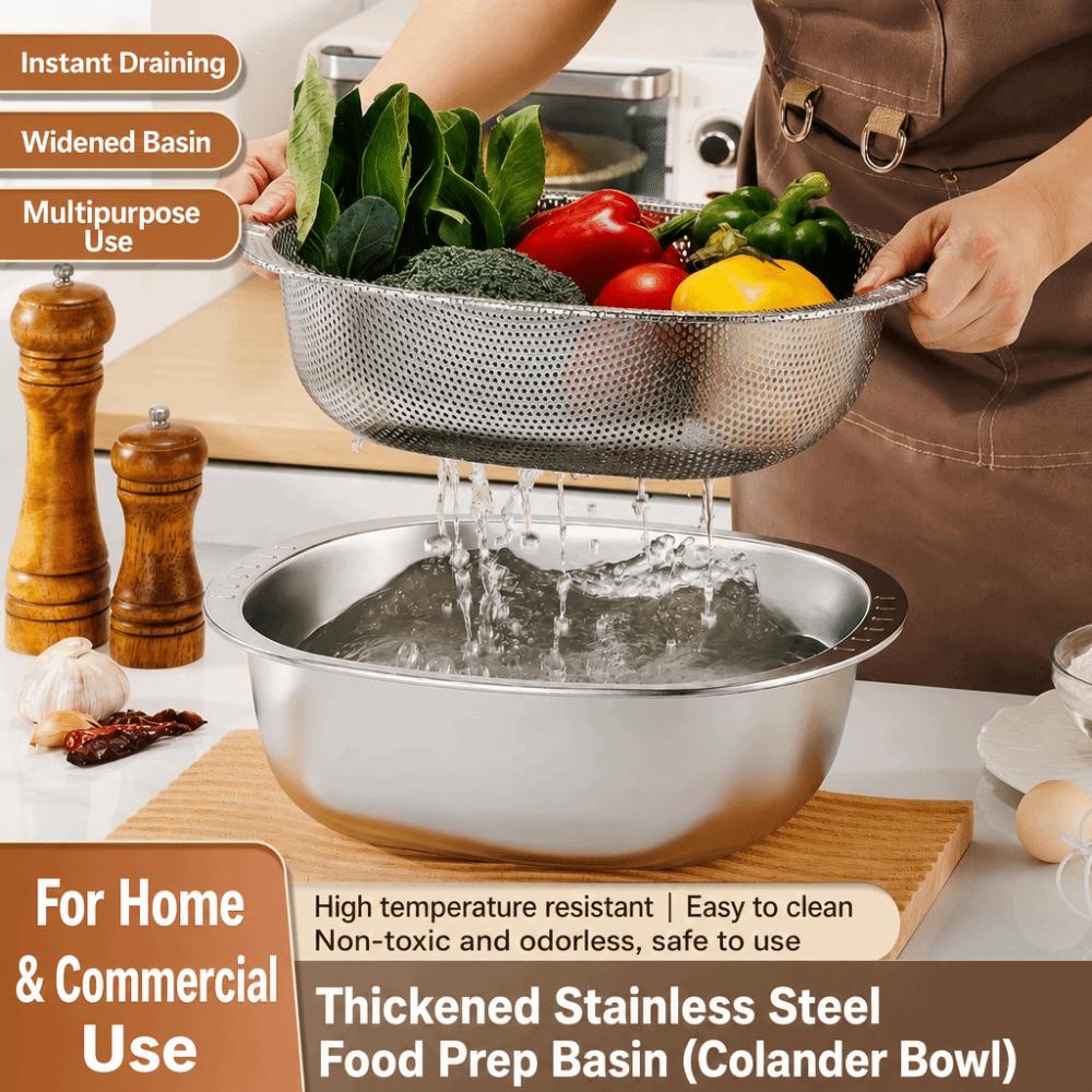 201 Stainless Steel Rice Washing Basin 2 in 1 Mixing Bowl New Vegetable Washing Basin Kitchen Use