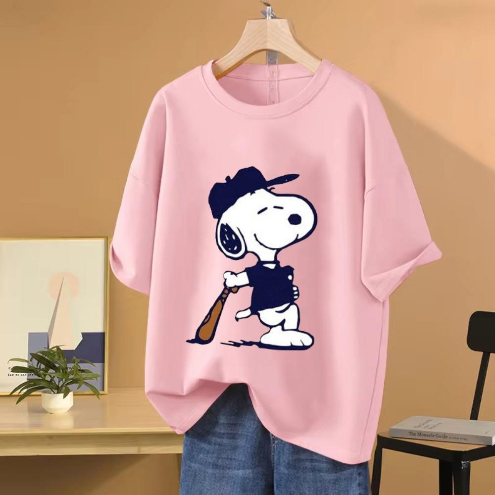 Snoopy Baseball Cartoon Anime Women T-shirt Summer Short Sleeve Men Tee Shirts Tops 2025 New Fashion Couple Clothes