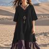 Vestito estivo da spiaggia per le vacanze, con maniche corte, stile boho patchwork, da donna