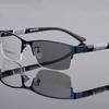 Gafas Fotocromáticas para Hombre Metal de Alta Gama Media Montura Listas para Graduar Anti Luz Azul Cambiantes Tendencia Gafas