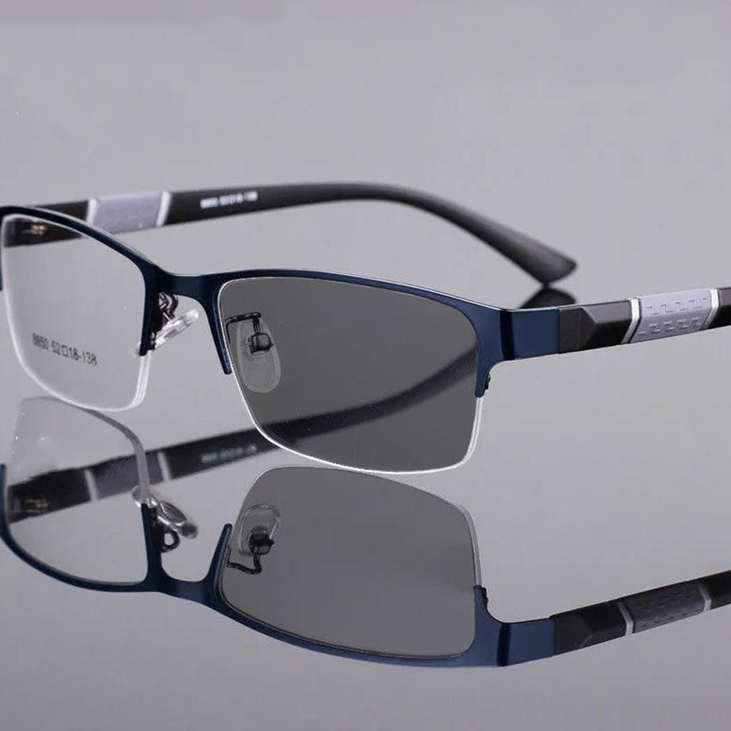 Gafas Fotocromáticas para Hombre Metal de Alta Gama Media Montura Listas para Graduar Anti Luz Azul Cambiantes Tendencia Gafas