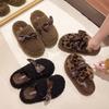 Thick-soled Bow Wool Shoes for Women's Outer Wear 2025 Autumn New Velvet Lamb Wool Bean Shoes Warm Cotton Slippers