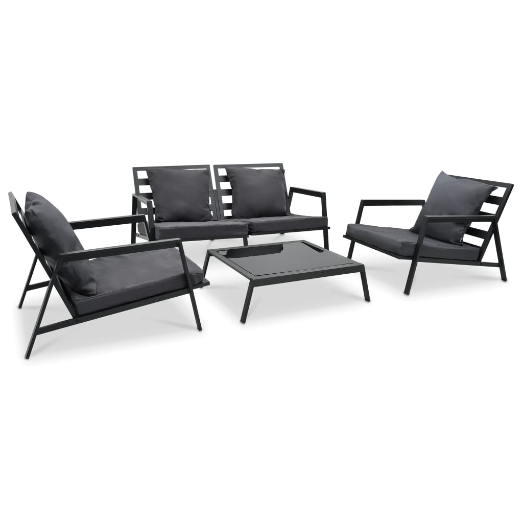 4 Piece Outdoor Lounge Set with Cushions Aluminum Dark Gray
