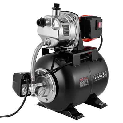 1 HP Shallow Well Pump with Pressure Tank, 230V 3750 LPH, Stainless Steel Irrigation Jet Pump with 19L Tank, Automatic Water Booster System
