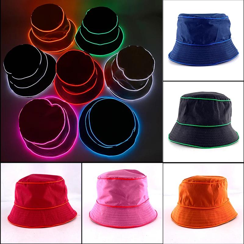 Luminous Neon LED Solid Color Bucket Hats Men Women Hip Hop Panama Fisherman Cap Summer Outdoor Casual Party Novelties