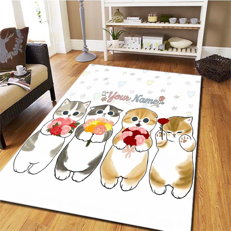 Floral Paws Collection Custom Name Carpet Rug For Living Room Bedroom Home Sofa Decoration Kids Play Nonslip Floor Mat