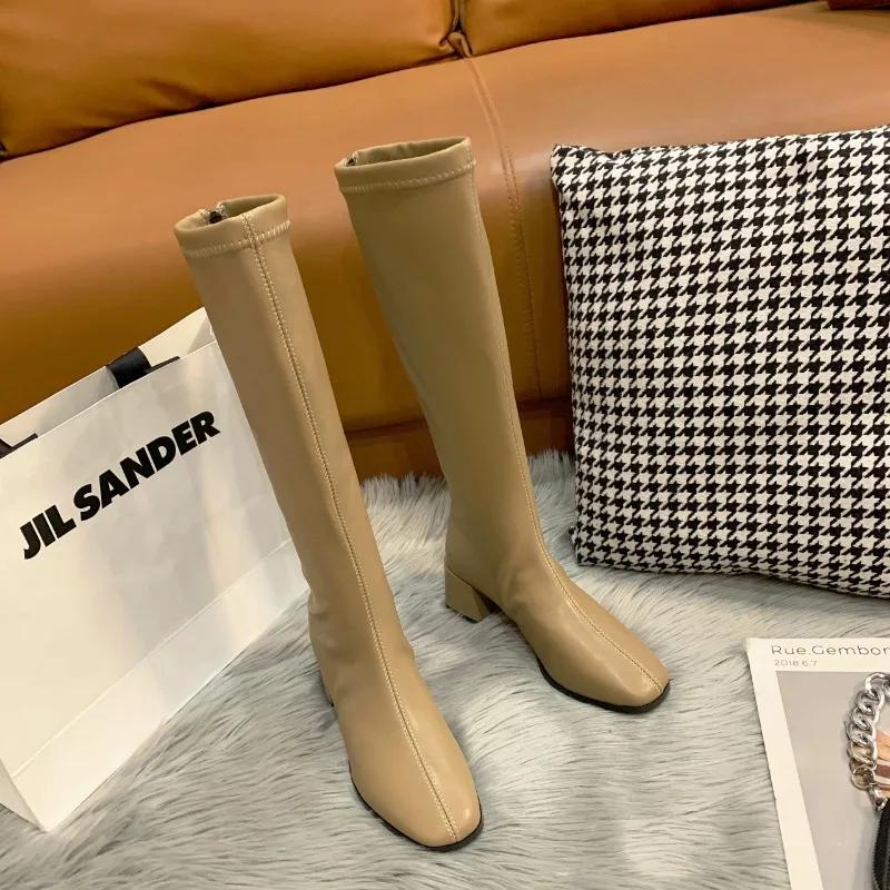 Fashion Women's Shoes 2024 Hot Sale Back Zip Women's Boots Fashion Square Toe Modern Boots Women Winter Plus Size Solid Knee-High Boots