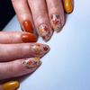 Autumn Winter Press On Nail 1 Set Glossy Ginger Leaves Design Easy Application Comfort Fit