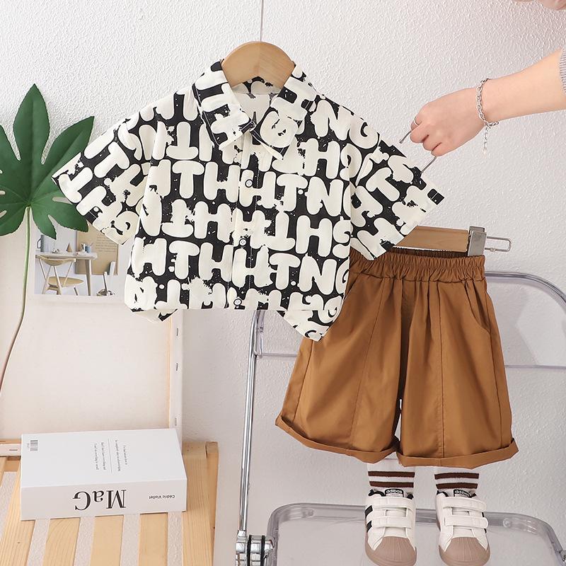 

Стильный летний комплект-двойка для мальчиков: Футболка с коротким рукавом и шорты с принтом букв 80cm чёрный