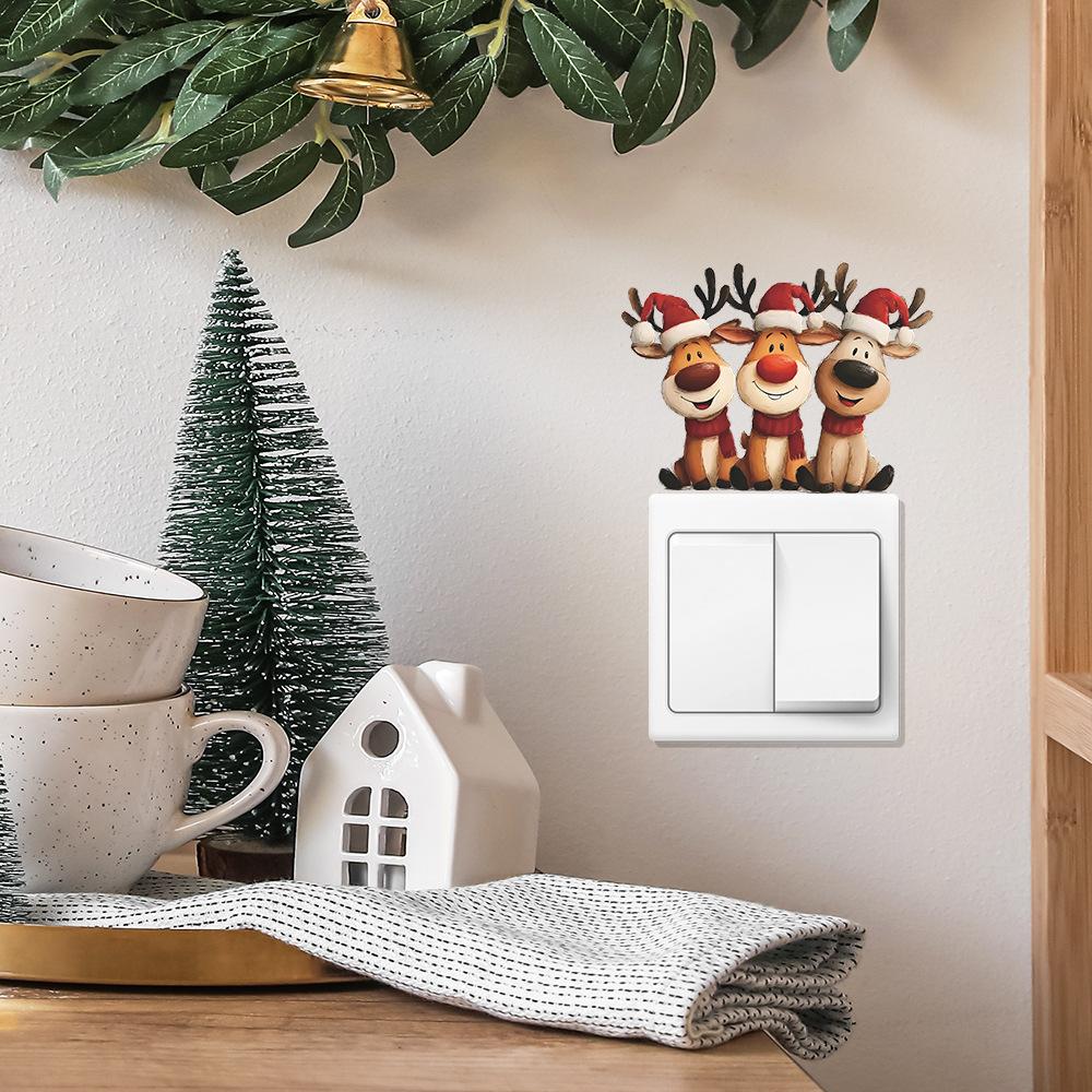 Cartoon Christmas Atmosphere Reindeer Living Room Dining Room, Entrance Hall Wall Switch Beautification Stickers
