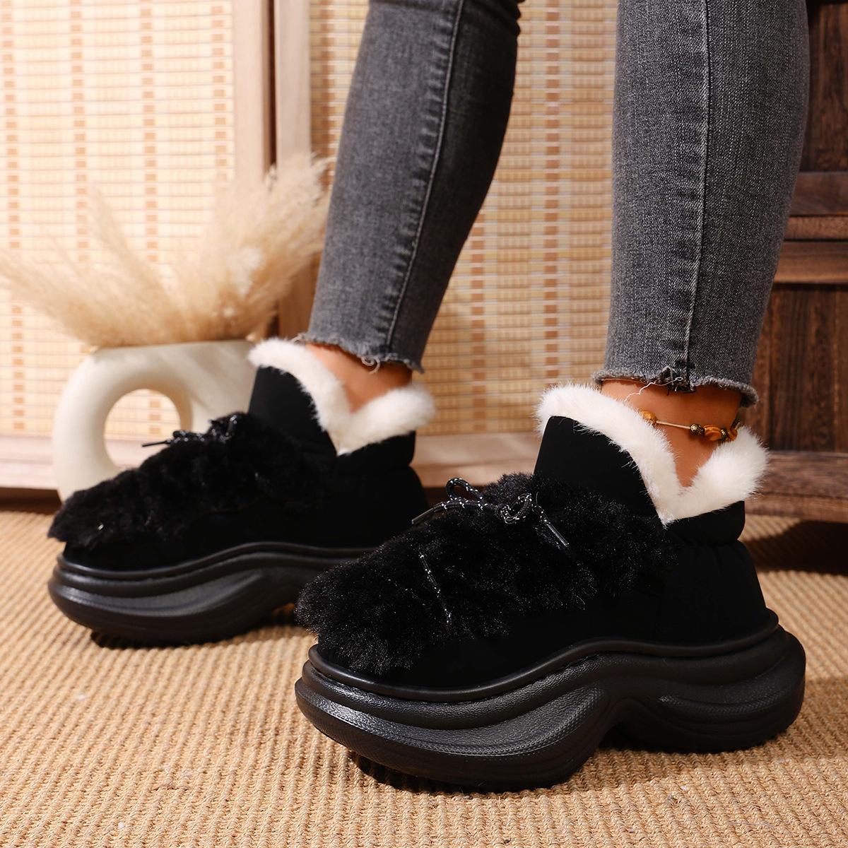 

Women s Wide Width Faux Fur Lace-Up Boots - Winter Fashion Slip-Resistant Snow Shoes, Cozy Casual Booties for Fall 41 чорний