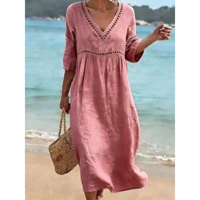 Spring/Summer New Style Elegant Casual V-Neck Solid Color Women's Dress